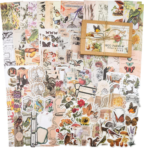 Knaid 200 Pieces Vintage Ephemera Pack Decoupage Paper Junk Journal Kit Scrapbook Planner Sticker Supplies for Art Journaling Bullet Journals Coll...