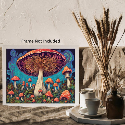 Posterizer 1 pcs- psychedelic funky hippie colorful rainbow mushrooms 4-Fantasy & Fiction Art-Retro Art- Living Room Bedroom Decor- unframed wall ...