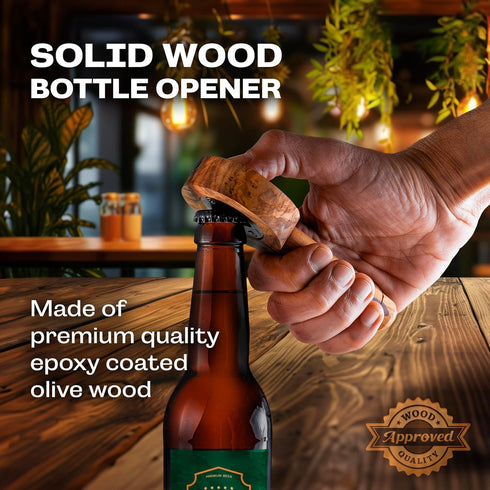 Abdo&FetnaGallery Handcrafted Wooden Beer Bottle Opener - Olive Wood with Epoxy, For Party, Home, and Restaurant - Ideal Gift for Beer Lovers...