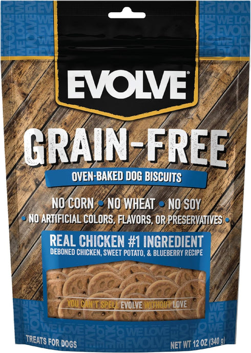 Evolve Pet Food Grain Free Deboned Chicken, Sweet Potato and Blueberry Dog Biscuits 12-Ounce...