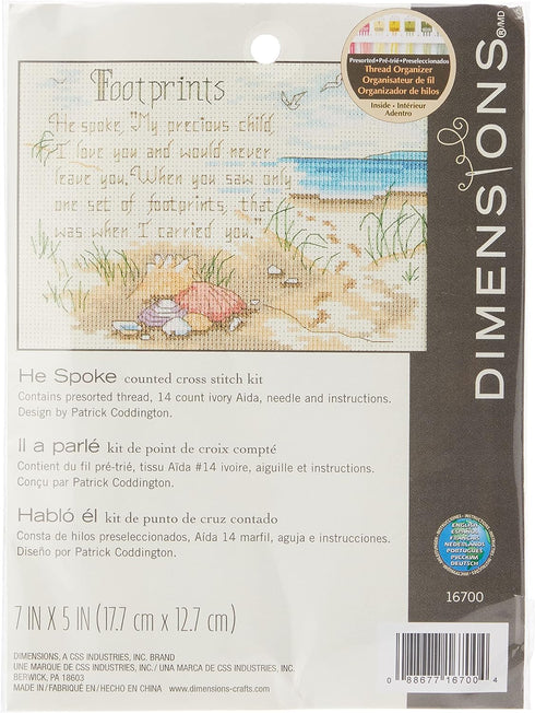 Dimensions 'He Spoke' Footprints Counted Cross Stitch Kit, 14 Count Ivory Aida, 7'' x 5''...