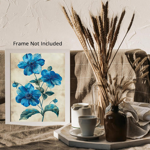 Posterizer 1 pcs-vibrant blue pretty flowers for chic decor-Floral & Botanical Art-Abstract & Modern Art-Decor for Home & Office- UNFRAMED Wall Ar...