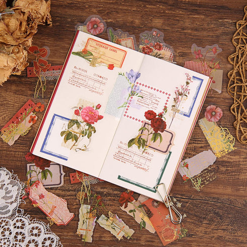 Gold Foil Floral Stickers (180 Pieces), Transparent Aesthetics Sticker Set Vintage Scrapbooking Stickers for Card Making Envelope Gift Wrapping Jo...