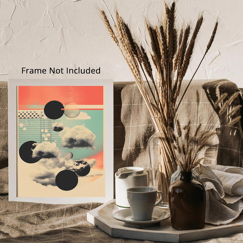 Posterizer 1 pcs-planets and clouds-peaceful surreal collage-Abstract & Modern Art-Astronomy & Celestial Art-Gift for Art Lovers- UNFRAMED Wall Ar...