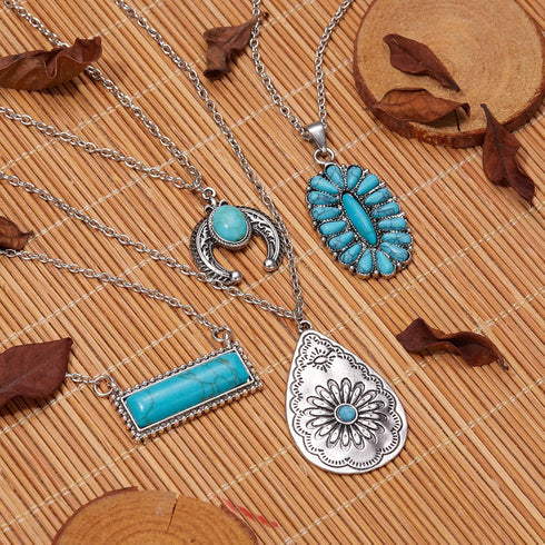 Western Necklaces for Women Western Necklace Set Bohemian Turquoise Hippie Accessories Ligtning Pendant Necklace Set 90S Cowgirl Necklace Jewelry ...