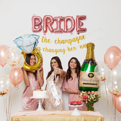 Bachelorette Party Decorations Kit | Bridal Shower Supplies | Bride to Be Sash, Ring Foil, Rose Balloons, Glitter Banner | Pop The Champagne She i...
