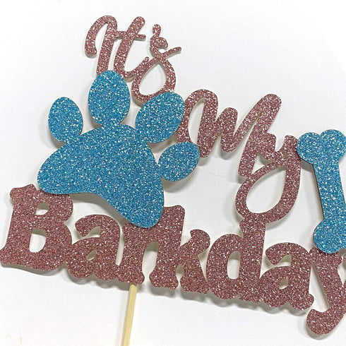 Ambishi's Barkday Cake Decor - Puppy Birthday Party, Baby Dog Toppers - Rose Gold & Blue Glitter...