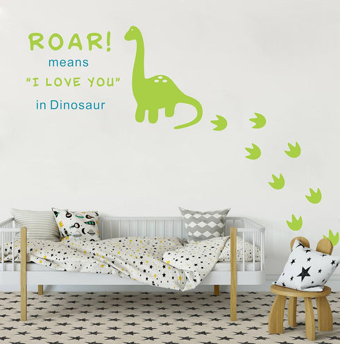 Dinosaur Wall Decal, Roar Means I Love You in Dinosaur with Footprints, Vinyl Stickers for Baby Boys, Kids Bedroom Wall Decor, Nursery Decoration,...
