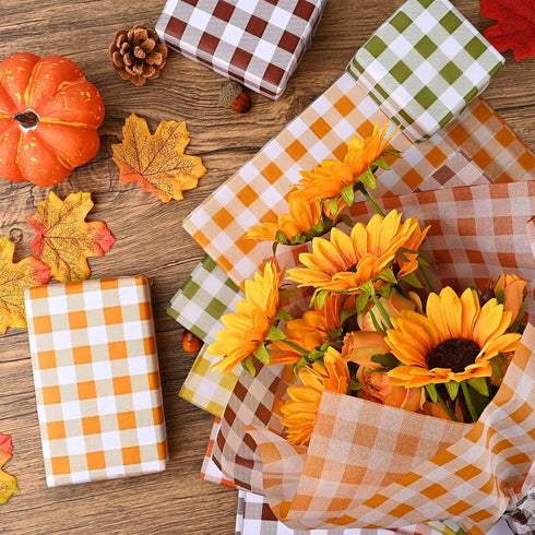50 Sheets Large Size Autumn Plaid Tissue Bulk, 28 * 20'' Brown Green Yellow Red Orange Buffalo Plaid Gift Wrapping Tissue for Fall Harvest Thanksg...