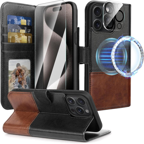 Wallet Case for iPhone 15 Pro Max with RFID Blocking Credit Card Holder, PU Leather Folio Flip Kickstand Protective Shockproof Case Cover Women Me...