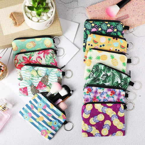 10 Pieces Small Coin Purse Boho Change Purse Pouch Mini Wallet Coin Bag with Zipper for Women Girls (Tropical Series)...