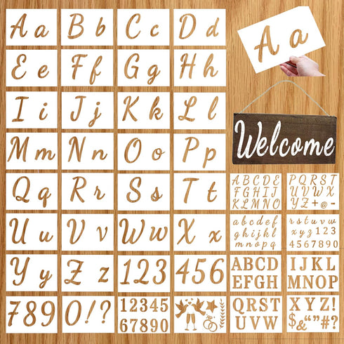 Letter Stencils for Painting on Wood - 40 Pack Alphabet Letter Number Stencil Templates with Signs in Multiple Fonts - Stencils for Crafts Reusabl...