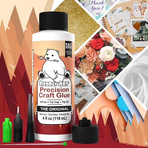 Bearly Art Precision Craft Glue - The Original - 4fl oz - Tip Kit Included - Dries Clear - Metal Tip - Wrinkle Resistant - Flexible and Crack Resi...