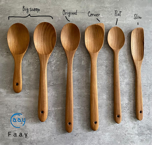FAAY 12" Big Scoop Spoon, Wide Head, Easy for Cooking and Serving. Handcraft from High Moist Resistance Golden Teak Wood | Durable, Healthy, Ergon...