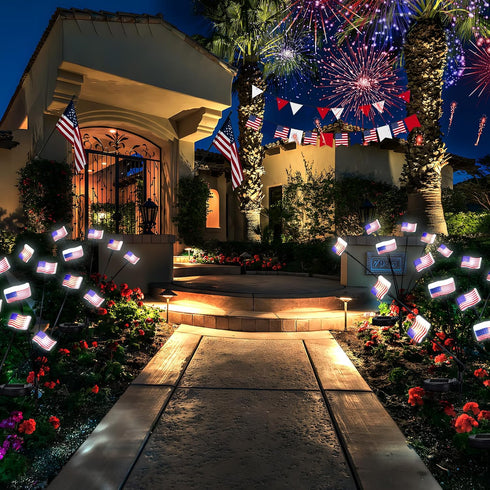 KNONEW 2Pack Solar Garden Lights Decoration, 12LED Solar Outdoor Lights, Solar American Flag Lights, Waterproof Solar Lights for Patio Pathway Out...