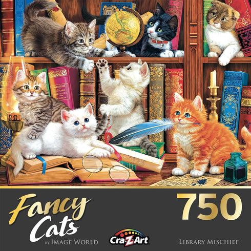 RoseArt - Fancy Cats -Library Mischief - 750 Piece Jigsaw Puzzle for Adults...