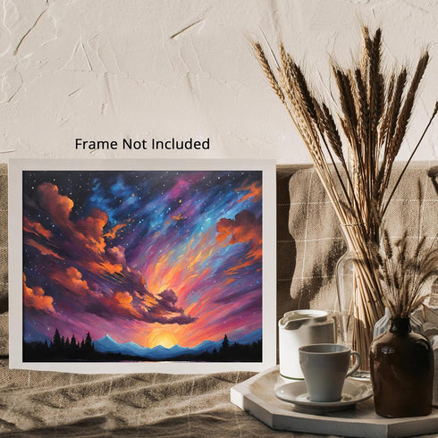 Posterizer 1 pcs- mountains, trees, night sky landscape nature 1-Landscape & Nature Art-Floral Botanical Art- Decor for Home & Office- unframed wa...