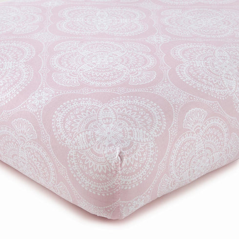Levtex Baby - Willow Crib Fitted Sheet - Fits Standard Crib and Toddler Mattress - Medallion Pattern - Pink and White - Nursery Accessories - 100%...