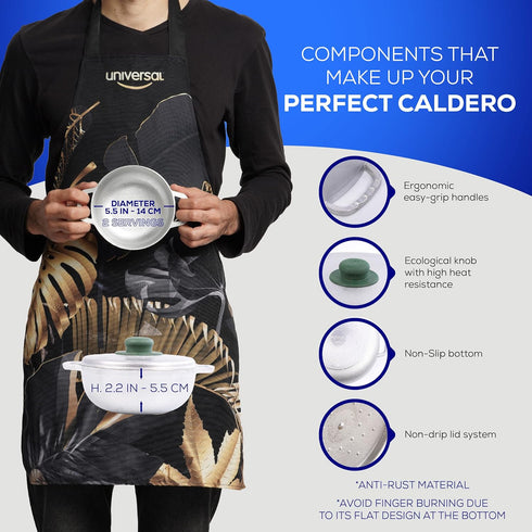 Universal Small Caldero 2 Cups - 0.7 QT / 0.6 L, Stainless Aluminum Pot, Even Heat Distribution and Fast Cooking Dutch Oven Pot with Lid, Ergonomi...