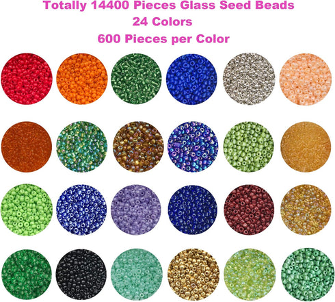 EuTengHao 14400pcs Glass Seed Beads Small Craft Beads for DIY Bracelet Necklaces Crafting Jewelry Making Supplies with Two 0.5mm Clear Bracelet St...