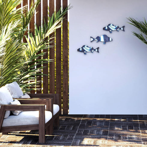 Americanflat Three Metal Fish Wall Décor Set - 3x9.5 Fish as Outdoor Metal Wall Art Decorations - Modern Style Wall Hanging Décor for Patio, Garde...