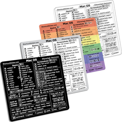Synerlogic (M+Intel) Mac OS Reference Keyboard Vinyl Shortcut Stickers Compatible with MacBook Pro Air iMac Mini (4-Pack Black/White/Clear/Rainbow...