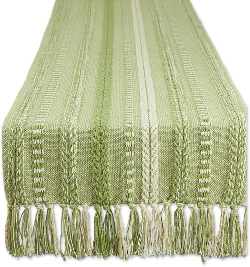DII Farmhouse Braided Stripe Table Runner Collection, 15x72 (15x77, Fringe Included), Antique Green...