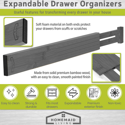 Homemaid Living Bamboo Drawer Dividers Adjustable and Expandable, Kitchen Drawer Organizer, Ideal for Silverware, Dresser Drawer Organizer or Bedr...