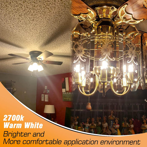 E17 LED Ceiling Fan Light Bulb 6W (60W Halogen Equivalent) 2700K Warm White 700lm 120V LED Intermediate Base Bulb for Appliance,Desk Lamp,Cabinet,...
