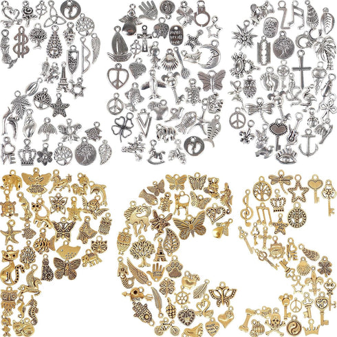 BIHRTC 200 Pack of Jewelry Charms Mixed Smooth Silver Metal Charms Pendants DIY Charm Bracelet Making Gold Charm Bracelet for Women Bracelet Neckl...