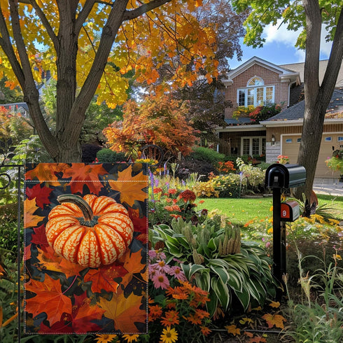 Fall Pumpkin Garden Flag, Autumn Thanksgiving Maple Leaf Garden Flag, Yard Home Decor Welcome Flag, 12x18 Inch Double Sided Burlap, Outdoor Lawn F...