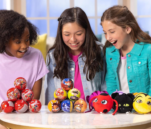 Miraculous Ladybug, 4-1 Surprise Miraball, 2 Pack, Toys for Kids with Collectible Character Metal Ball, Kwami Plush, Glittery Stickers and White R...