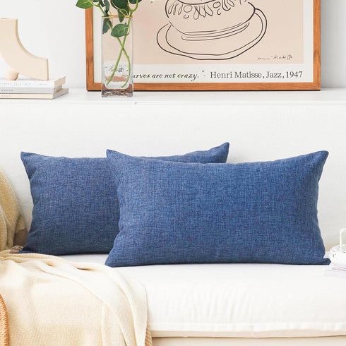 Home Brilliant Lined Linen Throw Pillow Covers Decorative Oblong Cushion Covers for Sofa, 12"x20"(30x50cm), Navy Blue...