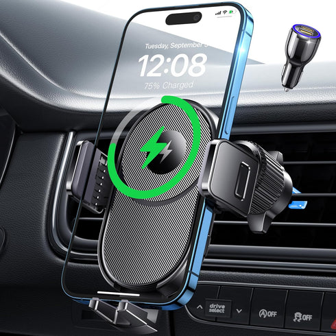Wireless Car Charger, 15W Fast Charging Auto Clamping Car Phone Holder Wireless Charger Air Vent Car Phone Mount fit for iPhone 15 14 13 12 Mini P...