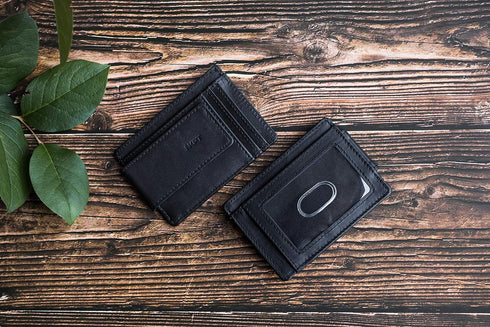 Premium Leather Magnetic Money Clip Card Wallet For Men, RFID Mens Wallet, Black...