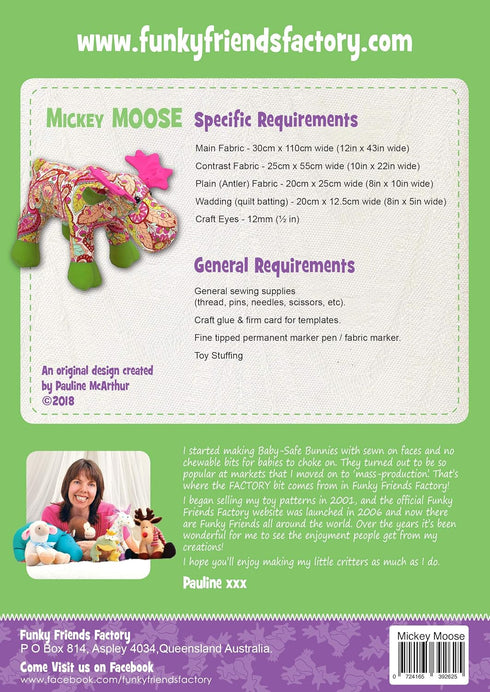 Funky Friends Factory Mickey Moose Sewing Pattern...