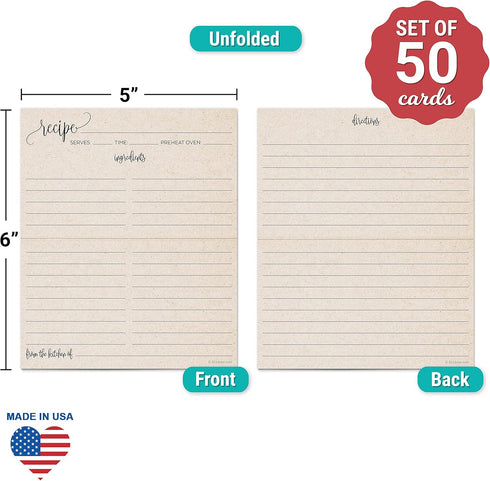 321Done Folding Recipe Cards (Set of 50) - Folds to 3x5 from 6x5 - Double-Sided From the Kitchen Of Vintage Rustic Kraft Design – Heavy Cardstock ...