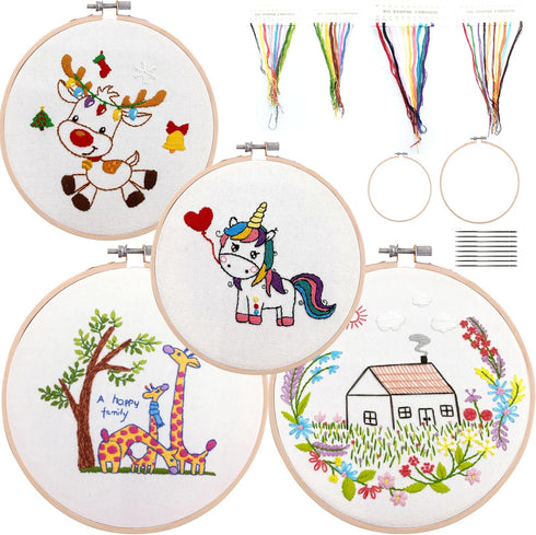 4 Pack Embroidery Starter Kit with Pattern for Beginners, Beginner Embroidery Kit for Adults, Cross Stitch Kits Hand Embroidery Kit Needlepoint Ki...