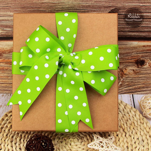 Ribbli Grosgrain Polka Dot Craft Ribbon,1-1/2 Inch,10-Yard Spool,Apple Green with White Dots,Use for Hair Bows,Gift Wrapping,All Crafting and Sewi...