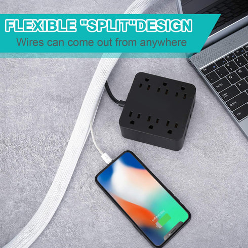 20ft - 1/2 inch White Cable Sleeve, Cable Organizer for Desk PC TV Computer, Wire Protector Cable Wrap Cover, Cord Management for Home Office...
