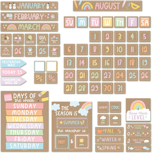 Rustic Classroom Calendar Set Bulletin Board - Bulletin Board Calendar For Classroom Elementary, Teacher Calendar Bulletin Board Sets, Preschool C...