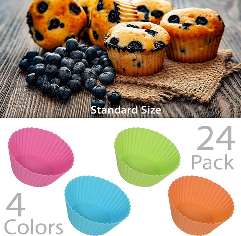 Bakerpan Silicone Muffin Cups - Reusable Cupcake Liners for Baking - Set of 24 Silicone Cupcake Molds - Premium Reusable Liners for Baking...