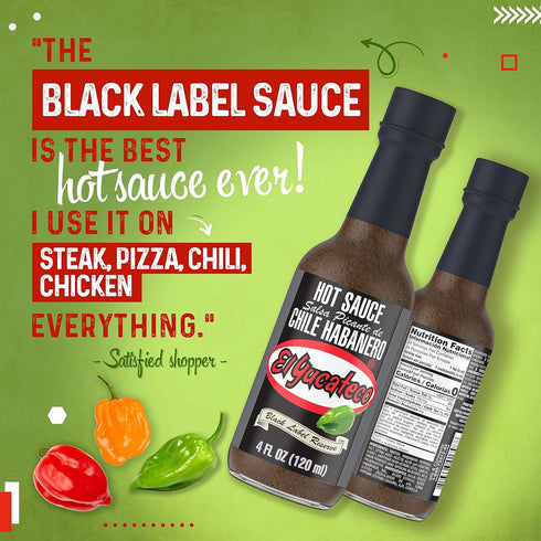El Yucateco Black Label Reserve Habanero Sauce, 4 oz., 6 Pack, 5,000 Average Scoville Units, Gluten Free, Sugar Free...