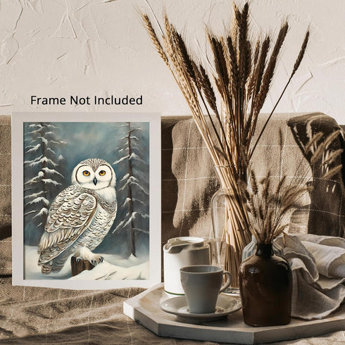 Posterizer 1 pcs-snowy winter scene of a white owl-oil painting style 10-Art for Animal Lovers-Landscape & Nature Art-Decor for Home & Office- unf...