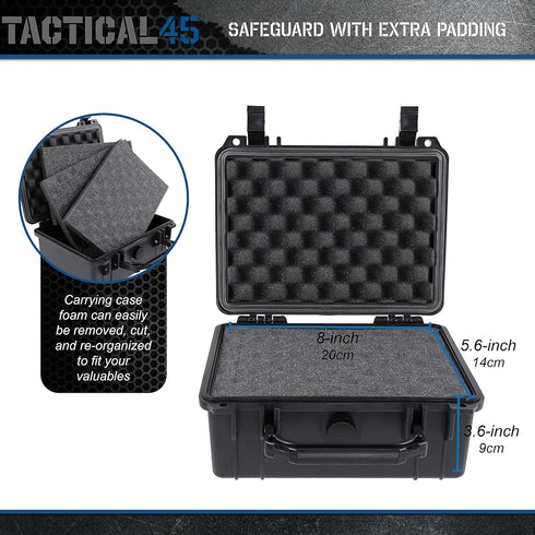 Hard Case with Foam - 9 x 7.5 x 4.3in Hard Shell Waterproof Storage Case with Pluck Padding Protective Latching Suitcase for Rifles, Cameras, Hand...