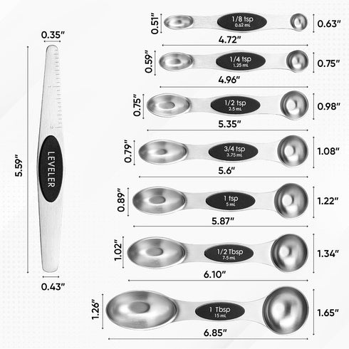 Spring Chef Stainless Steel Magnetic Measuring Spoons Set with Strong N45 Magnets, Heavy Duty Metal Kitchen Gadgets for Baking & Cooking, Fits in ...