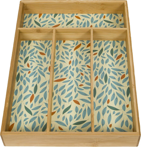 Evriholder DUOG6-AMZ Utensil Organizer Kitchen Drawer Divider, 4 Compartments with Decorative Feather Patterned Lining, Made of 100% Sustainably S...