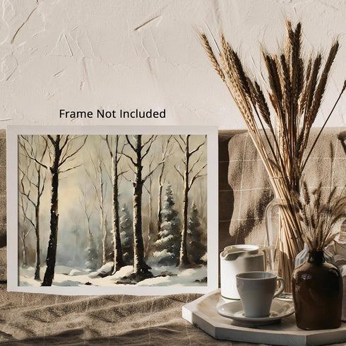 Posterizer 1 pcs-snowy jungle in winter in oil painting style-14-Landscape & Nature Art-GIft for Men Women Teens-Dining Room Decor- unframed wall ...