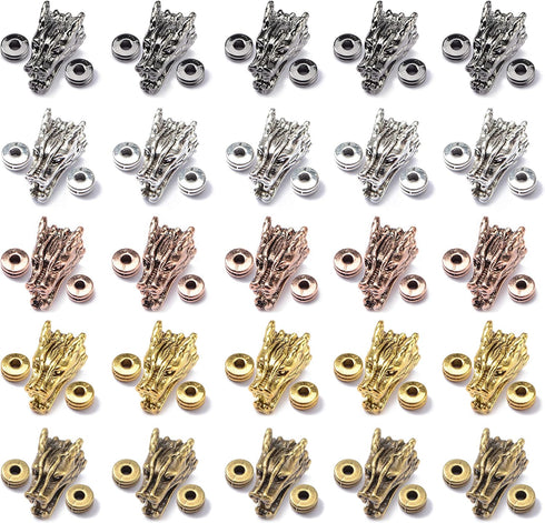 AD BEADS 75 Pieces in 5 Colors 25 Pieces Dragon1 Heads Beads Plus Matching 50 Pieces Double Heishi Spacers Connector Charm Beads Jewelry Making Cr...