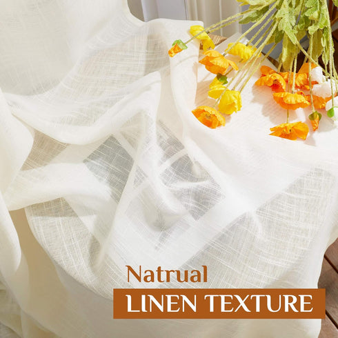 NICETOWN Linen Sheer Curtains and Drapes for Living Room, Rod Pocket & Back Tab Semitransparent with Light Through Vertical Window Treatments for ...